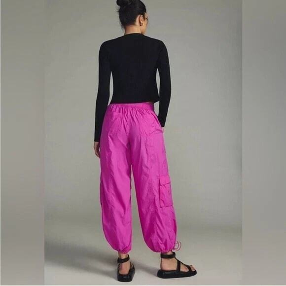 Anthropologie XL Daily Practice Base Jump Parachute Cargo Pants in Disco Magenta - Picture 5 of 14